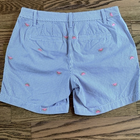 Talbots sz 2P girlfriend chino blue and white stripe w/embroidered watermelons - Picture 3 of 6